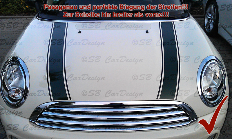 Motorhaube Aufkleber für Mini Cooper Streifen Rennstreifen Universelle  Autoaufkleber mit Tuch & Abstreicher (Weiß & Schwarz)