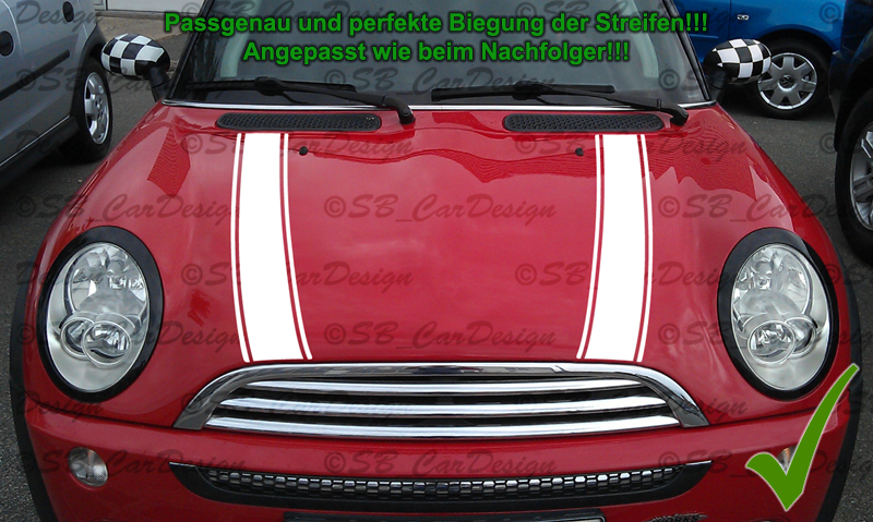 Motorhaube Aufkleber für Mini Cooper, OYDDL Streifen Rennstreifen  Universelle Autoaufkleber mit Tuch & Abstreicher (Rot & Schwarz) :  : Auto & Motorrad