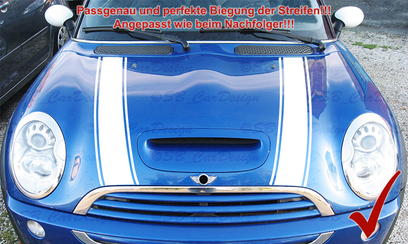 Motorhaube Aufkleber für Mini Cooper Streifen Rennstreifen Universelle  Autoaufkleber mit Tuch & Abstreicher (Weiß & Schwarz)